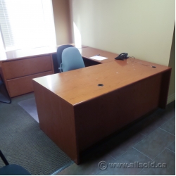 Brown Dual Pedestal U / C Suite Desk with Lateral File
